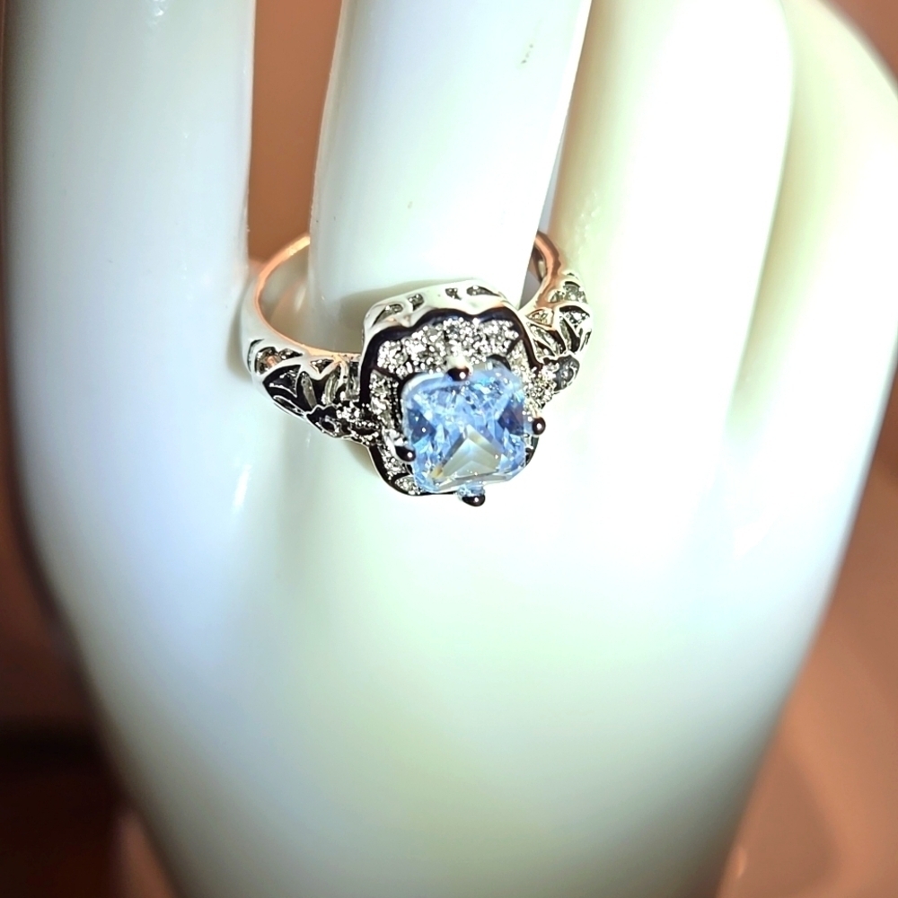 Square Halo Ring - White Cubic Zirconia with Bohemian Style Women size 9